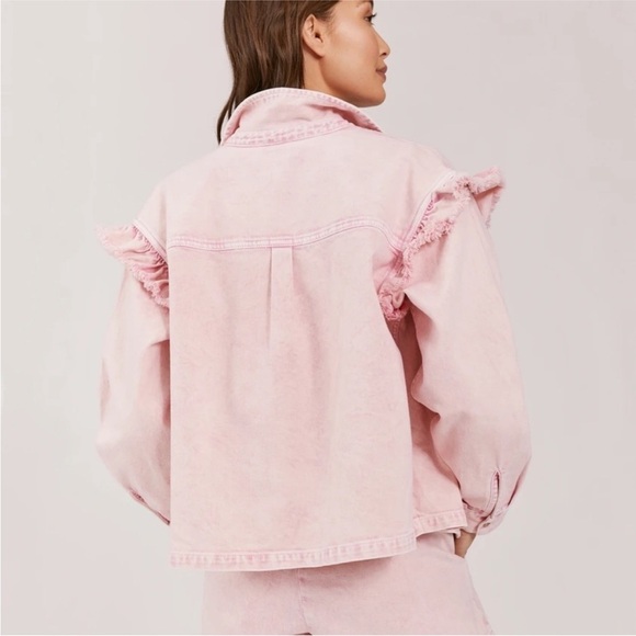 NWT Something Navy Magnolia shirt jacket Ruffle Pink Medium - Picture 2 of 6